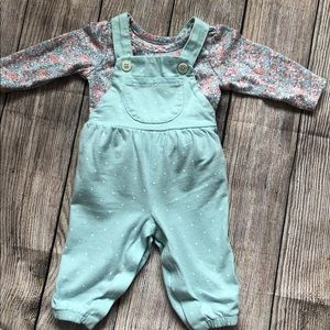 Carter's Floral Tee & Polka-Dot Overalls Set- 3mo